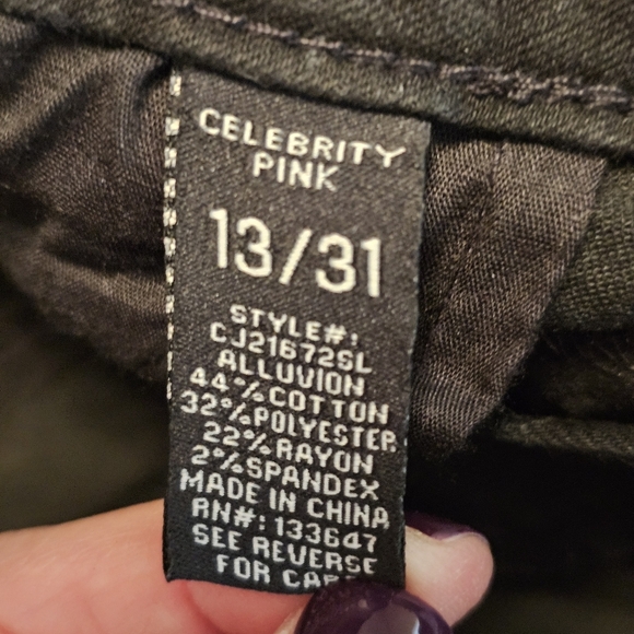 Celebrity Pink Mid Rise Ankle Skinny Black Distressed Jeans Sz 13/31 Grommet Hem - Picture 8 of 13